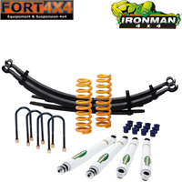 IRONMAN 4X4 - Kit réhausse +40mm Jeep Cherokee XJ comprend : 1 paire de ressorts MEDIUM - 2 lames MEDIUM - 4 amortisseurs RESPONSE - 2 kits brides - 1 jeu de bagues