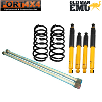 OME - Kit suspension réhausse +40mm Mitsubishi Pajero 3 portes de 1991 à 2000 comprend : 2 ressorts arrière médium - 1 paire de barre de torsion - 4 amortisseurs sport