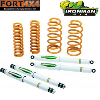 IRONMAN 4X4 - Kit réhausse +40mm pour Nissan Navara D23 NP300 Double Cab comprend : 1 paire de ressorts RENFORCES avant - 1 paire de ressorts RENFORCES arrière - 4 amortisseurs ELITE