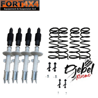 DJEBELXTREME - Kit suspension réhausse +40mm Dacia Duster comprend : 2 paires de ressorts médium, 2 kits correcteur d'angle, 4 amortisseurs renforcés,4 coupelles 