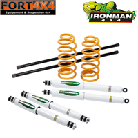 IRONMAN 4X4 - Kit suspension réhausse +40mm Hyundai Galloper 3 portes - comprend : 2 ressorts arrière médium - 1 paire de barre de torsion - 4 amortisseurs ELITE