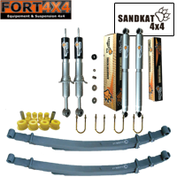 SANDKAT 4X4 - Kit suspension réhausse +50mm Isuzu D-Max 2002 à 2012 (sans barres de torsion) comprend : 1 jeu de bagues - 2 lames renforcées +300KG - 4 brides - 4 amortisseurs nitrogas