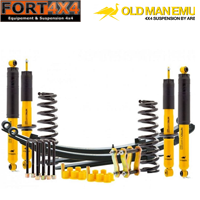 OME - Kit suspension réhausse +40mm Toyota LandCruiser HZJ78 comprend : 2 lames ressorts +50KG - 2 lames renforcées +400KG - kit brides - kit silentblocs lames - 4 amortisseurs Sport - jumelles et axes graissables - 1 amortisseur de direction