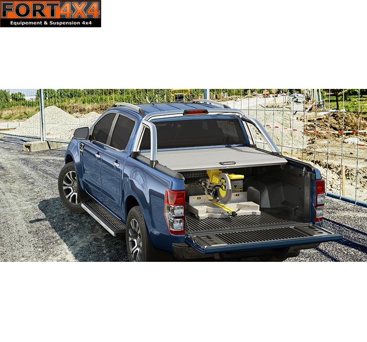 COUVRE BENNE COULISSANT MOUNTAIN TOP FORD RANGER 2016+ DOUBLE CAB GRIS COMPATIBLE ROLL BAR ORIGINE