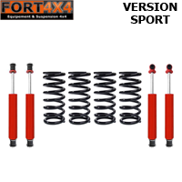 SPORT KIT - Kit suspension réhausse +40/50mm L.R. Defender 90 AVEC TREUIL comprend : Ressorts renforcés avant - Ressorts médium arrière - 4 Amortisseurs Hydrauliques renforcés (corps 61mm / piston 38mm / Tige 20mm) - utilisation PRO et SPORT