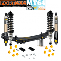 MT64 OME Kit suspension Réhausse +40 mm (médium) Comprend: 2 ressorts AV MT64 OME - 4 amortisseurs MT64 OME - 2 Lames de suspension Médium - Kit jumelles et axes graissables OME - silent blocs OME - 4 brides de lames OME