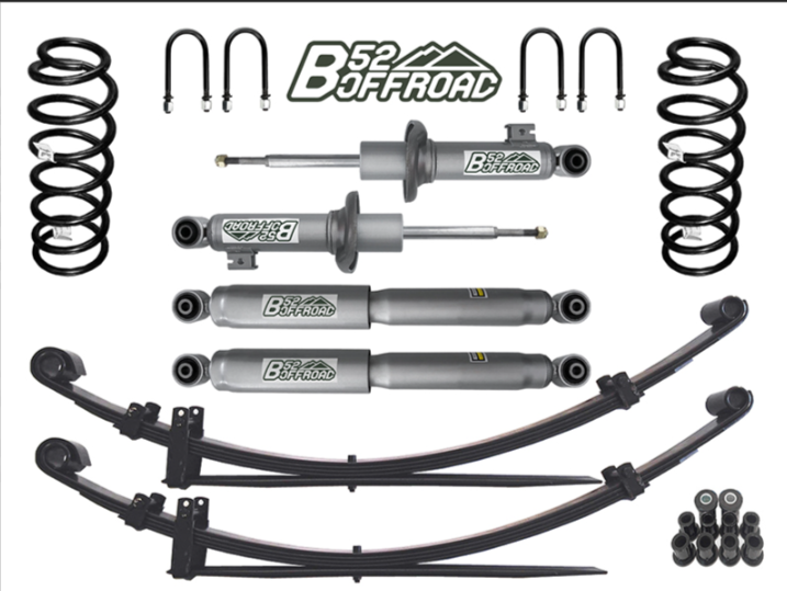B52 -KIT SUSPENSION - 4 AMORTISSEURS GAZ + 2 PAQUETS DE LAMES + 2 RESSORTS AVANT+BRIDES ET SILENT BLOC