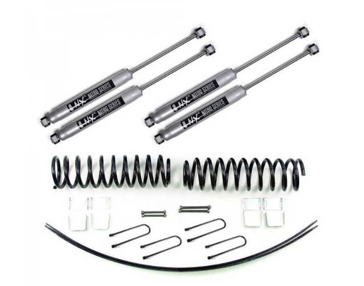Kit de suspension BDS Lift + 5 cms - 4 amortisseurs + 2 ressorts avant et 2 lames a rajouter aux lames existantes 