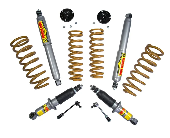 TOUGH DOG - KIT SUSPENSION  pré-monté - Réhausse +40mm / Charge Lourde +300KG AR - Contient : 4 amortisseurs, 4 ressorts, 2 coupelles, 2 biellettes rallongées