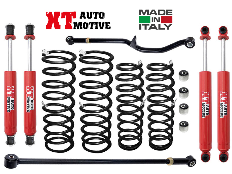 XT AUTOMOTIVE-KIT REHAUSSE 10 CMS- 4 mega amortisseurs corps de 61 mm -tige 20mm-piston 38 mm hydraulique a double effet+ ressorts medium +2 barres panhards -SB3°