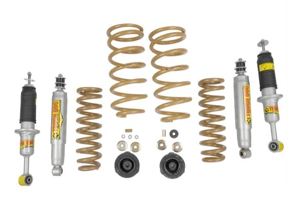 KIT SUSPENSION TOUGH DOG Prémonté FOAM CELL - Réhausse +40mm /Contient : 4 amortisseurs, 2 ressorts arrières +  , 2 ressorts avants + 80KG, 2 rotules rallongées, 4 biellettes rallongées, 2 coupelles avants