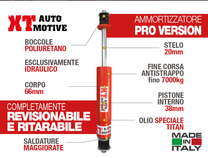 AMORTISSEUR XT AUTOMOTIVE « VERSION PRO » POUR NISSAN PATROL GR Y60 AVANT + 15 cms -CORPS DE 66 MM-TIGE 20 MM