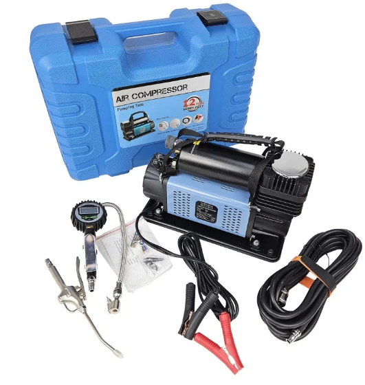 Compresseur portable 180 l / min 12V Full avec gonfleur -souflette  et Valise de transport