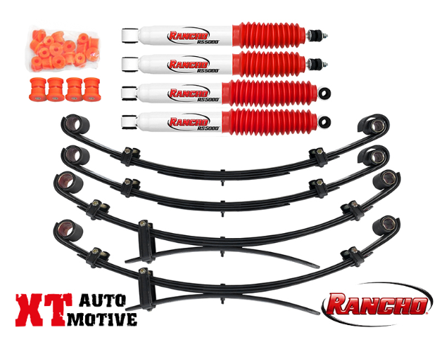 RANCHO - Kit suspension rehausse +50mm Suzuki Samurai comprend : 4 lames super CONFORT 3+1 + 4 amortisseurs Rancho 5000 + silentblocs de lames-3 portes