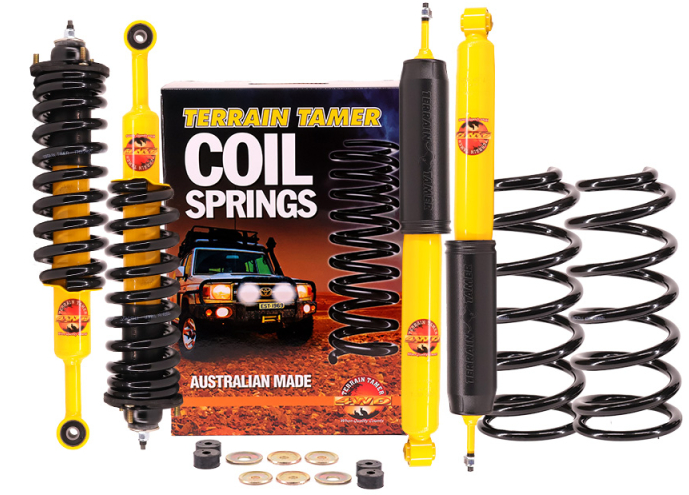 TERRAIN-TAMER TERRAIN-TAMER-KIT DE SUSPENSION COMBINÉ ASSEMBLÉ REHAUSSE +40MM 2 RESSORTS ARRIERE +100 kg RESSOTS AVANT 50 kg smart coil 