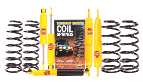 TERRAIN TAMER -KIT DE SUSPENSION  REHAUSSE +40/50MM POUR TOYOTA LANDCRUISER LJ70/73 4 AMORTISSEURS +4 RESSORTS ET AMORTISSEUR DE DIRECTION