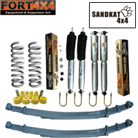 SANDKAT 4X4 - Kit réhausse +50mm Jeep Cherokee XJ comprend : 1 paire de ressorts + 45KG - 2 lames renforcées +250KG - 4 amortisseurs nitrogas - kits brides - kit bagues