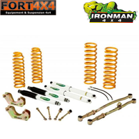 IRONMAN 4X4 - Kit suspension réhausse +150mm Nissan Patrol GR Y60 court : 4 ressorts - 4 amortisseurs Elite LFE - 1 kit correction d'angle - 2 rallonges durite de freins - 4 rallonges de barres stab - 2 barres Panhard réglables - 1 kit câles BT