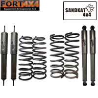 SANDKAT 4X4  - Kit suspension réhausse +100mm Nissan Patrol GR Y60 court comprend : paire de ressorts avant +50KG - paire de ressorts arrière +150KG - 4 amortisseurs Nitrogas