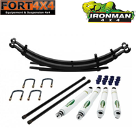 IRONMAN 4X4 - Kit suspension réhausse +40mm Isuzu D-Max 2003 à 2012 comprend : 1 jeu de barre de torsion - 2 kits brides - 1 jeu de bagues - 2 lames RENFORCEES - 4 amortisseurs ELITE